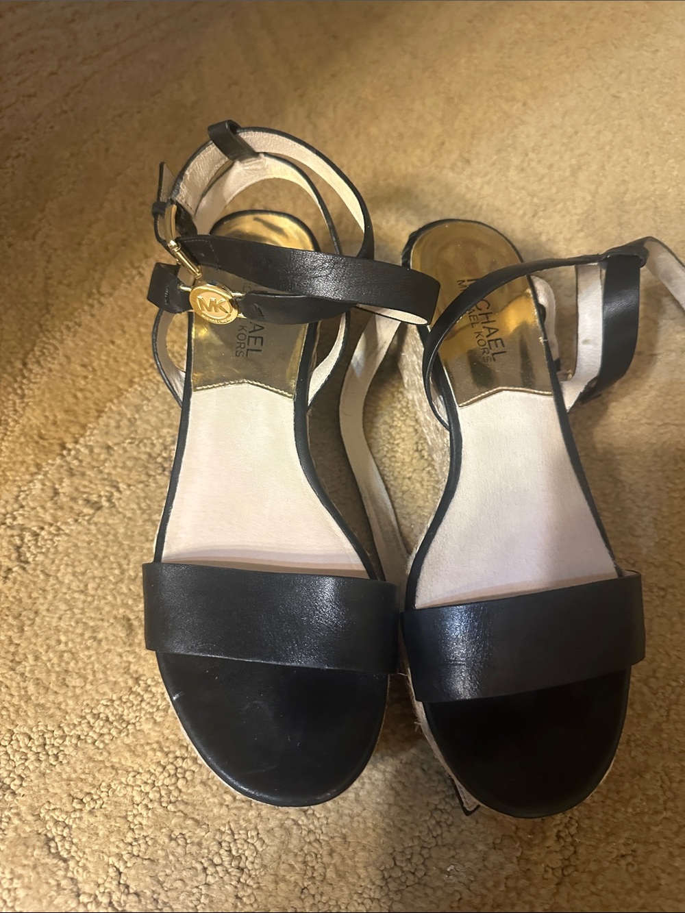 Michael Kors Black Leather Open-Toe Ankle-Strap Wedge Sandals